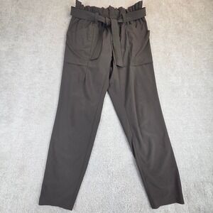 Athleta Skyline Pant Paperbag Waist Tie Belt Green Tapered Leg Womens 6